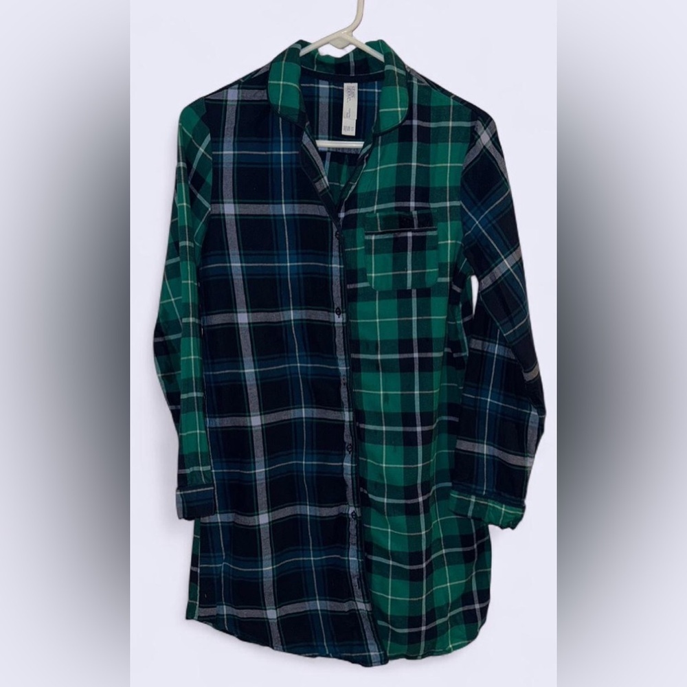Stars Above Green and Black Plaid Pajama Shirt